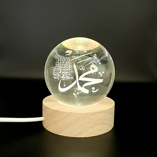 3D Galaxy Crystal Solar Sphere Ball Light Lamp with Wooden Base