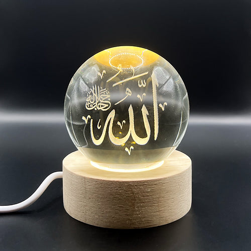 3D Galaxy Crystal Solar Sphere Ball Light Lamp with Wooden Base