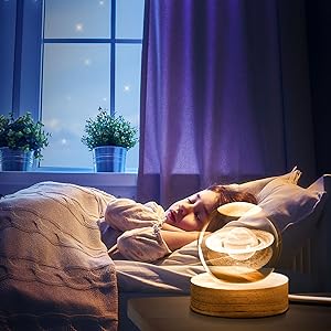 3D Galaxy Crystal Solar Sphere Ball Light Lamp with Wooden Base